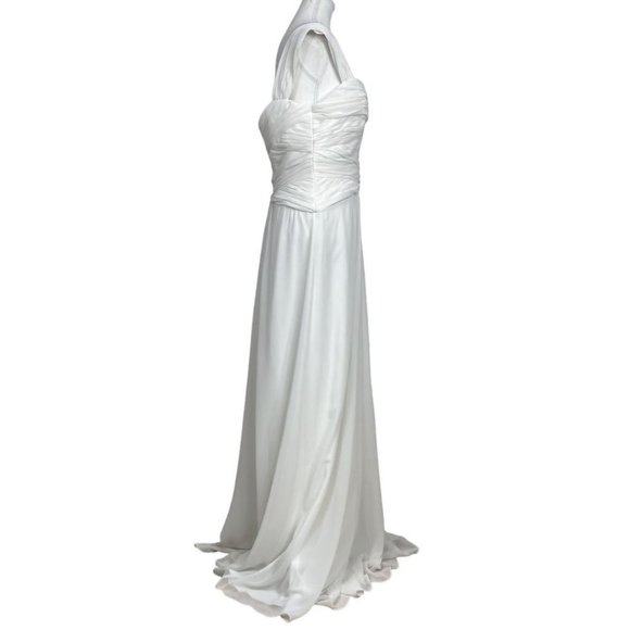 - MONIQUE LHUILLIER BRIDESMAID WHITE CHIFFON SLEEVELESS BRIDAL WEDDING DRE… - Picture 2 of 11